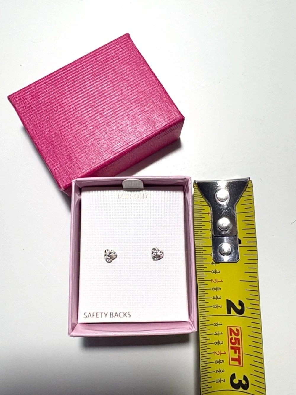 14K Gold Kids Heart Stud Earrings with Crystals - White Gold